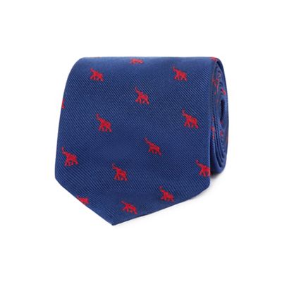 Blue and red elephant print tie